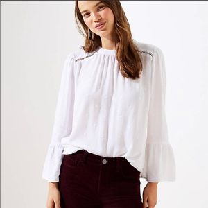 NWT Loft embroidered bell sleeve mock neck blouse